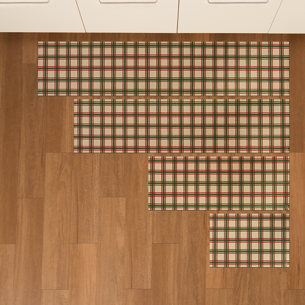 하루의공간 홀리데이 체크 주방 규조토 발매트 빨아쓰는 매트 레드/그린, 45x120cm