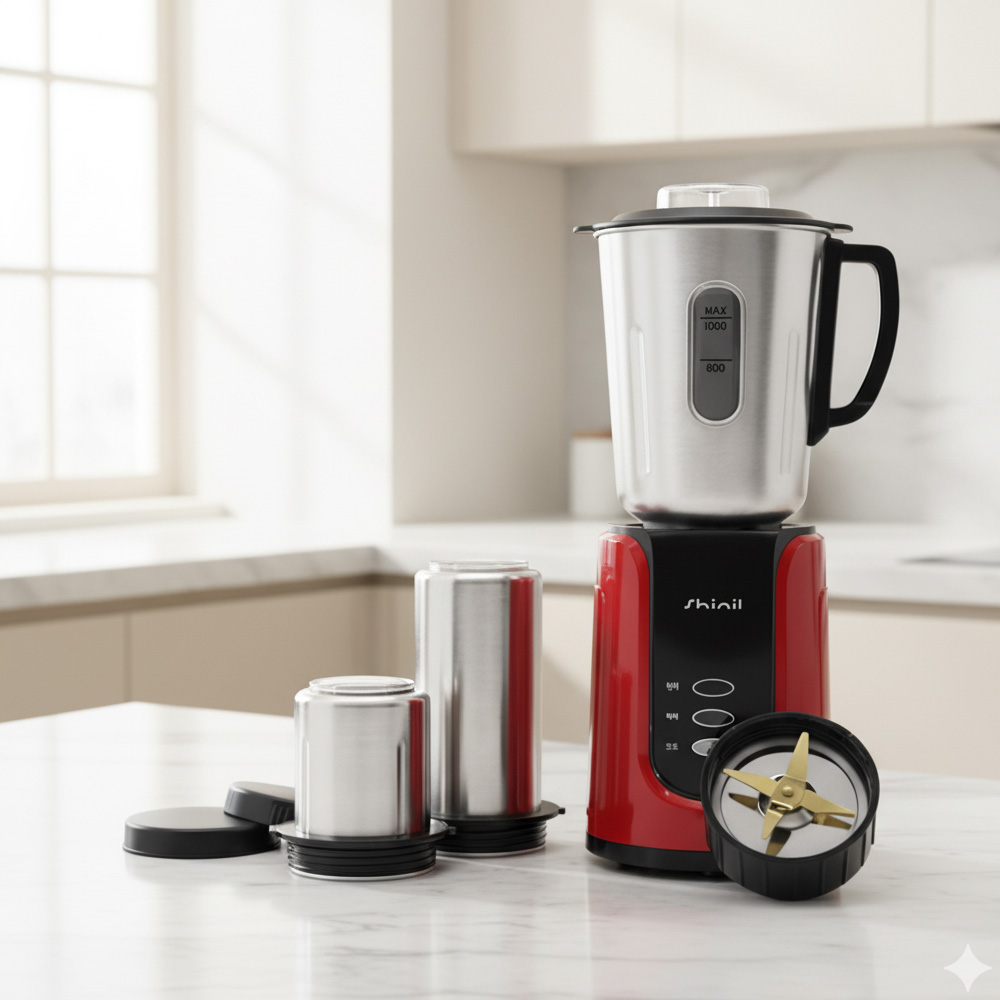 신일 멀티 믹서기 다용도 주스 마늘 양념 다지기 분쇄기 스텐용기 2개 레드