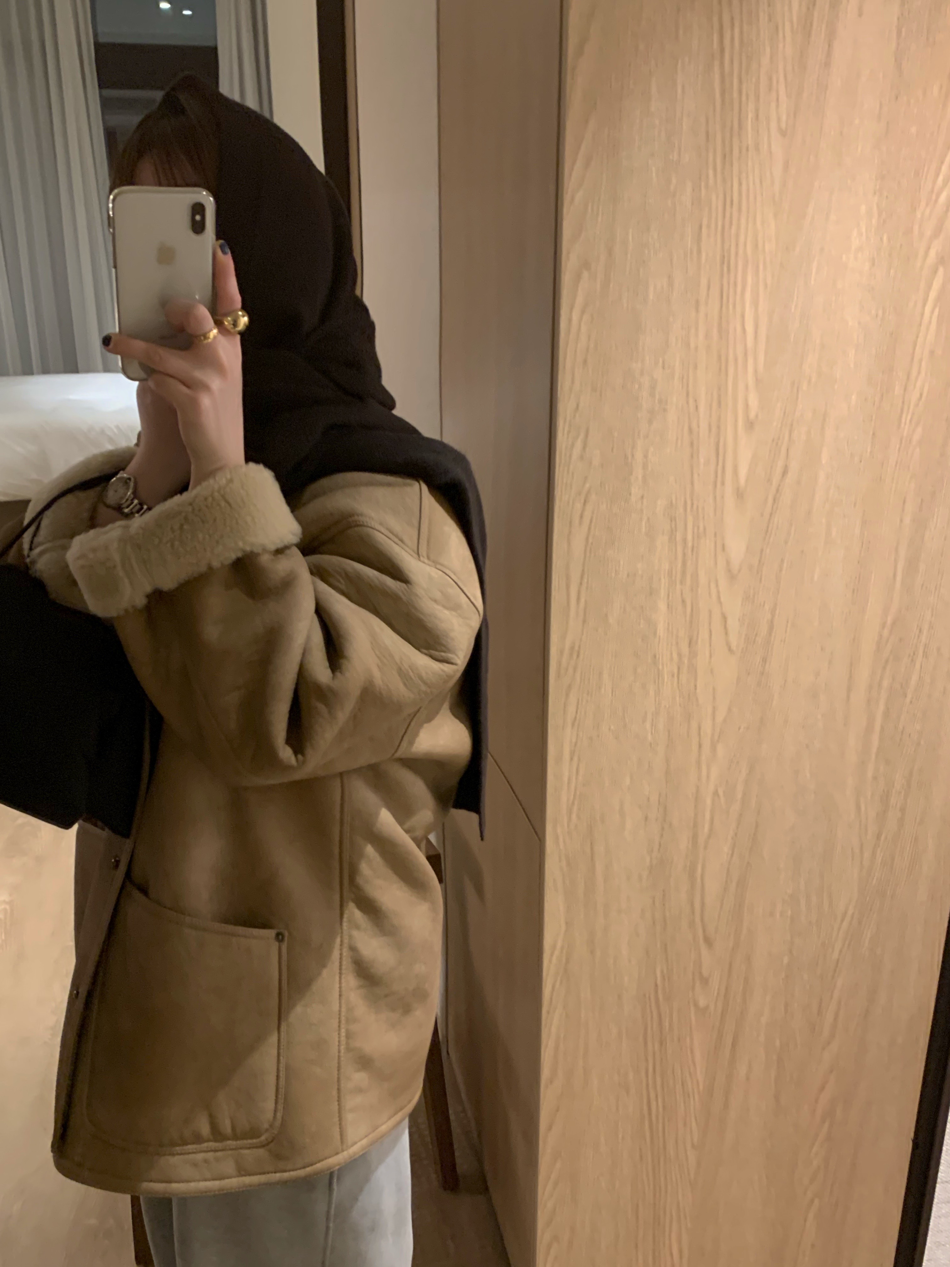 바스켓 헤일리 무스탕 노카라 하프코트 양털 가죽점퍼 (2c) - 상세 이미지 3