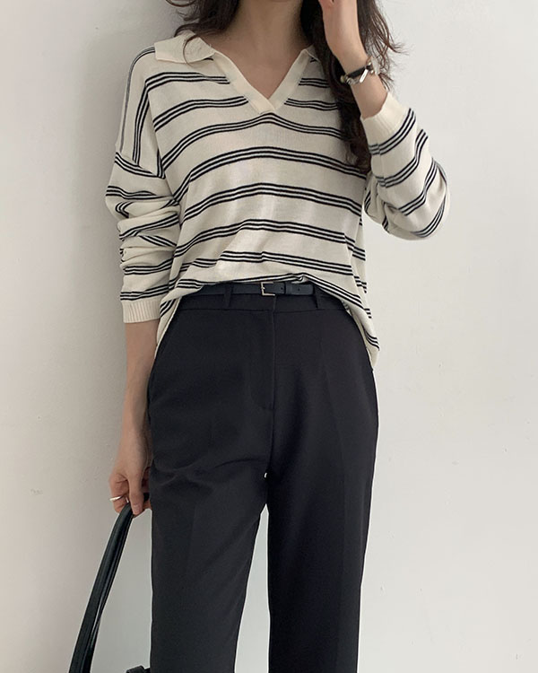 [자체제작] 루브 카라 브이넥 스트라이프 니트 가을 NT075 - 상세 이미지 3