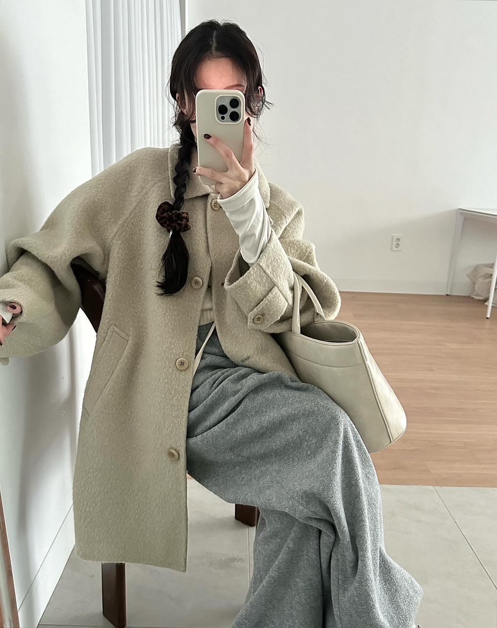 넙프 여성 울 알파카 오버핏 루즈핏 래글런 하프 핸드메이드 코트