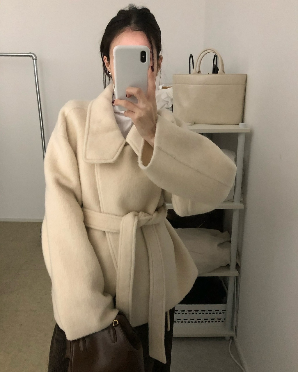 바훌 여성 겨울 울 알파카 터츨넥 하이넥 오버핏 루즈핏 하프 핸드메이드 코트 - 상품 이미지
