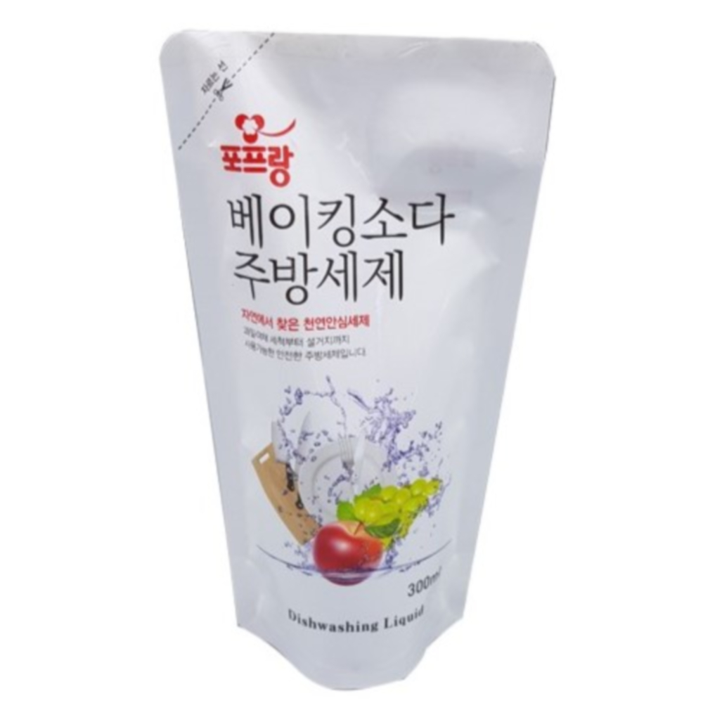 리필용300ml 포프랑 베이킹소다 친환경 1종 주방세제 천연 설거지 과일 야채 세척 무향 - 메인 이미지