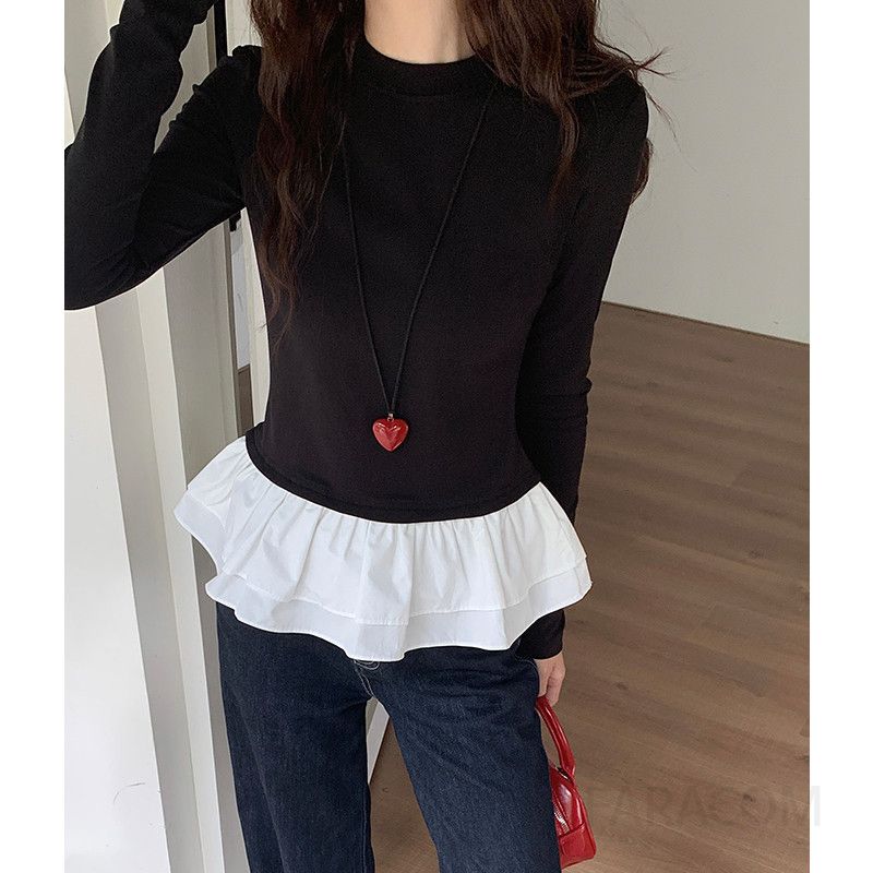 여성 레이스 긴팔티셔츠 슬림핏 이너 레이어 가을용 스타일 발레풍 디자인 캐주얼 착용감 좋은 활용도 높은 패션 - 상세 이미지 5