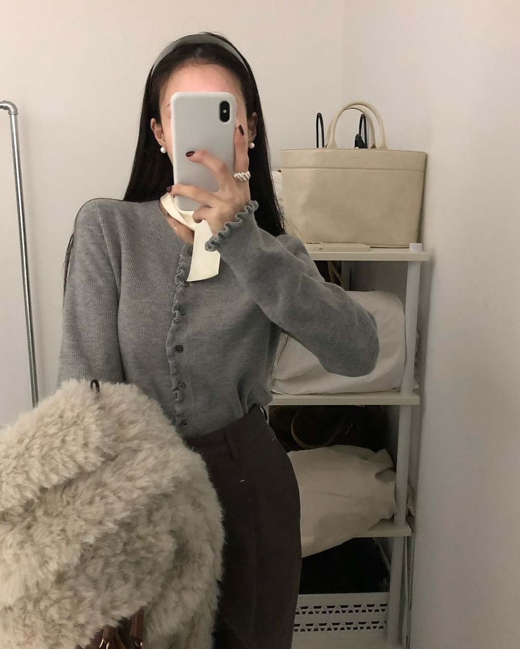 네터 여성 겨울 레이어드 이너 골지 프릴 가디건 - 상세 이미지 2