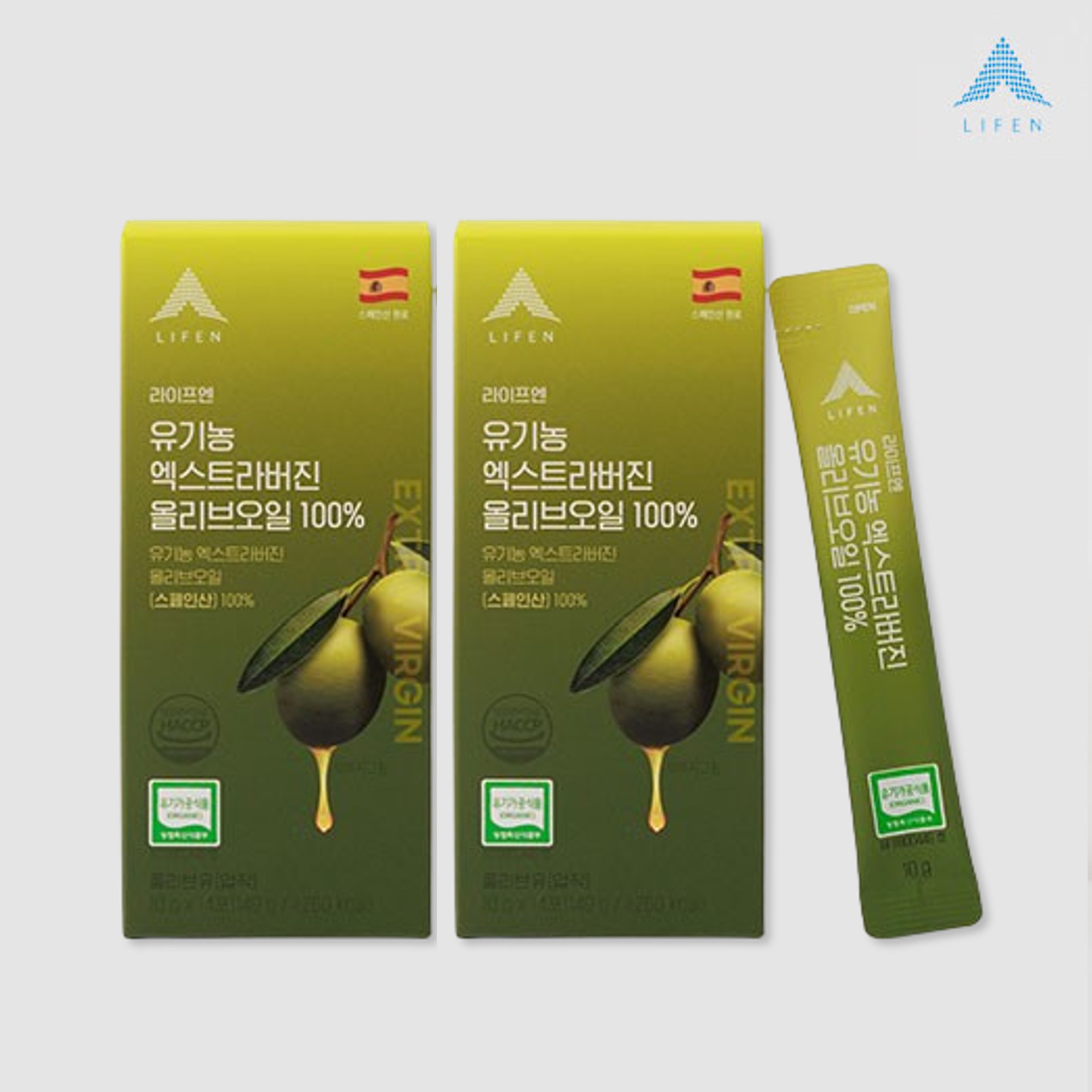 라이프엔 냉압착 유기농 엑스트라버진 피쿠알 단일품종 올리브 오일 스틱 140ml, 2개 - 상품 이미지