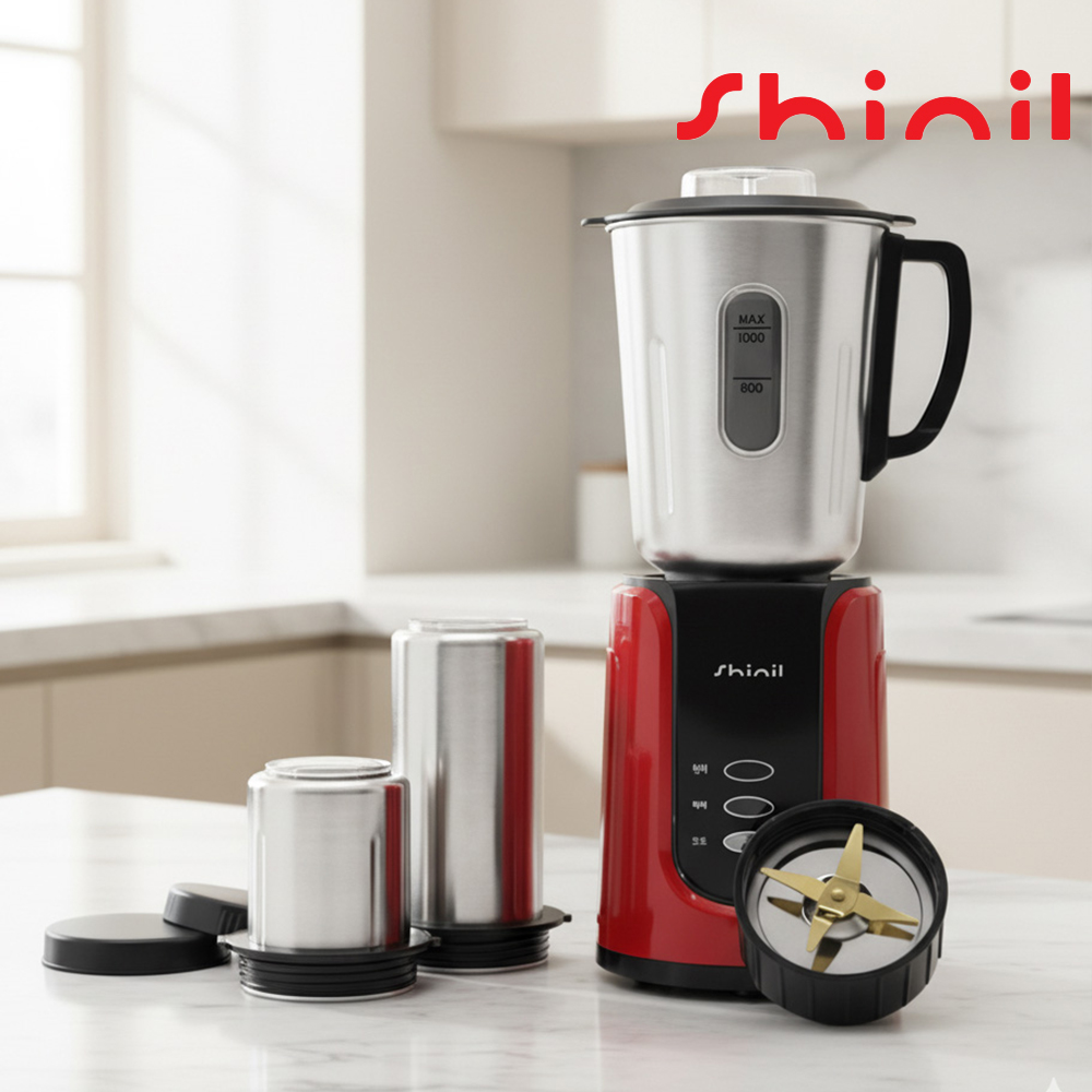 신일 멀티 믹서기 다용도 주스 마늘 양념 다지기 분쇄기 스텐용기 2개 레드