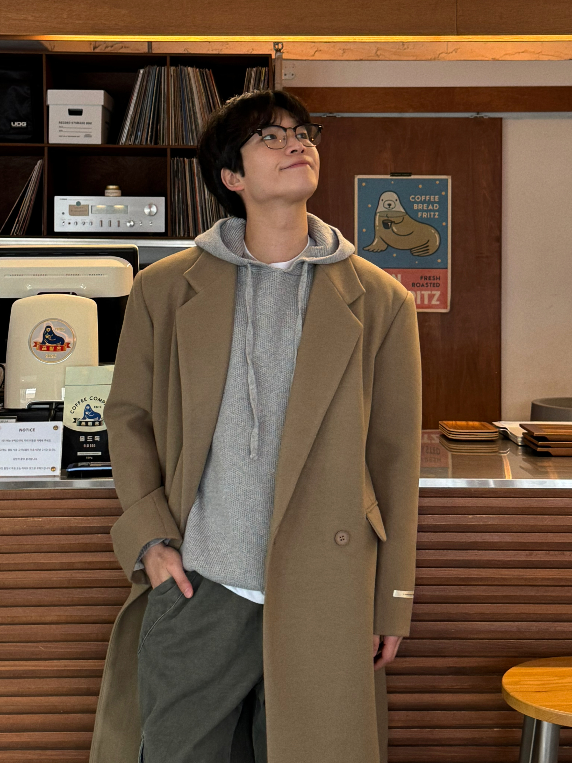(남녀공용) 아트 맥시 더블 롱코트 / 겨울 소프트 보온 루즈 오버 베이지 블랙 코트 - 상세 이미지 5