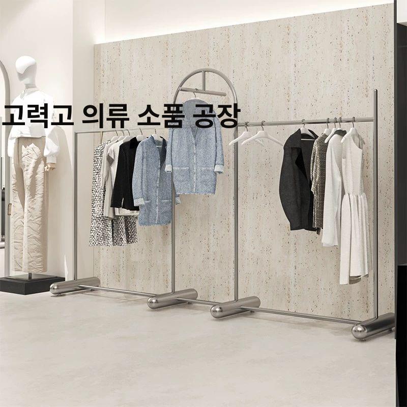 옷가게 스탠드형 스테인리스 옷걸이 이동식 의류 행거 매장 진열대 - 상세 이미지 2