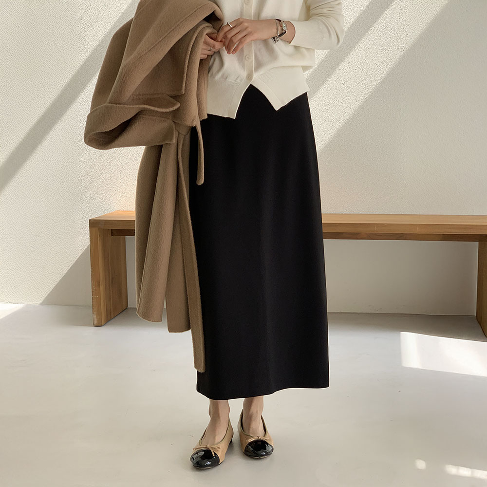 [자체제작] 기모 시그니처 밴딩 롱 스커트 치마 가을 겨울 데일리 SK004 제품 이미지