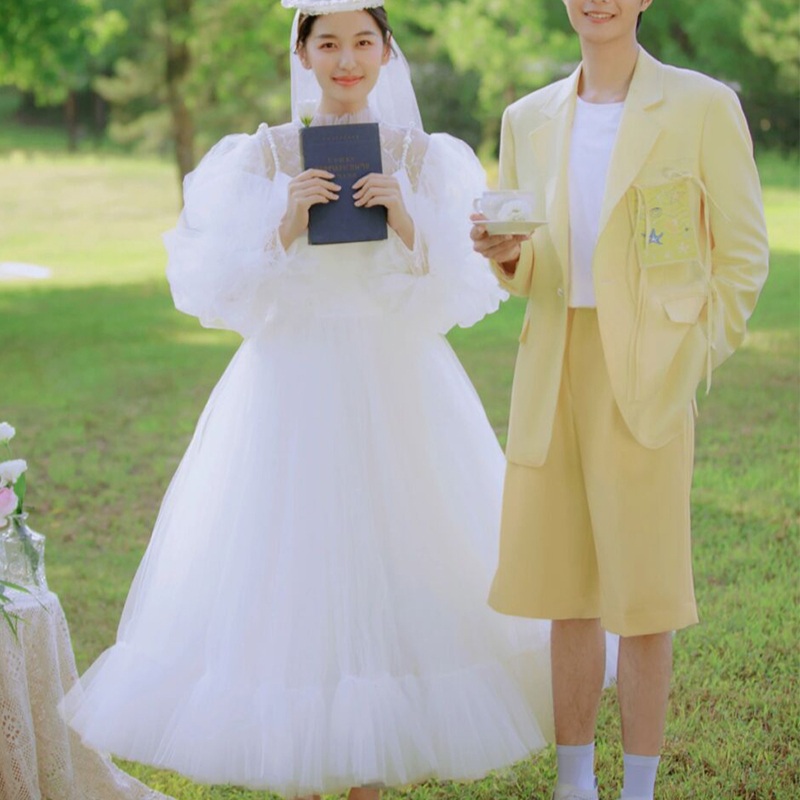 복고웨딩드레스 웨딩 촬영 의상 셀프 파티 새틴 유색 브라이덜샤워 돌잔치 원피스 스냅 실크 - 상세 이미지 4