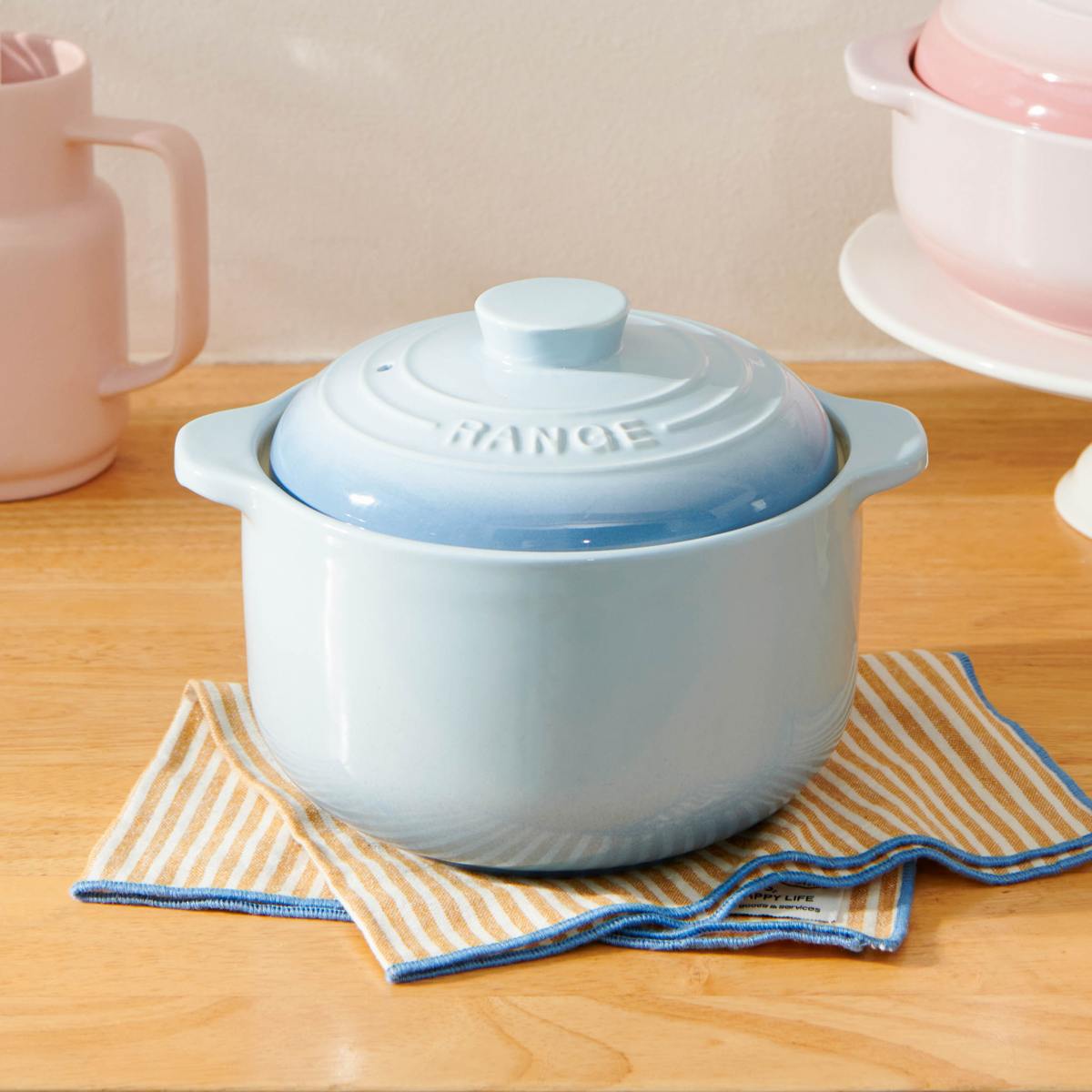 렌지렌지 세라믹 솥 전자레인지 저당밥솥 찜기 조리기 블루 1.8L