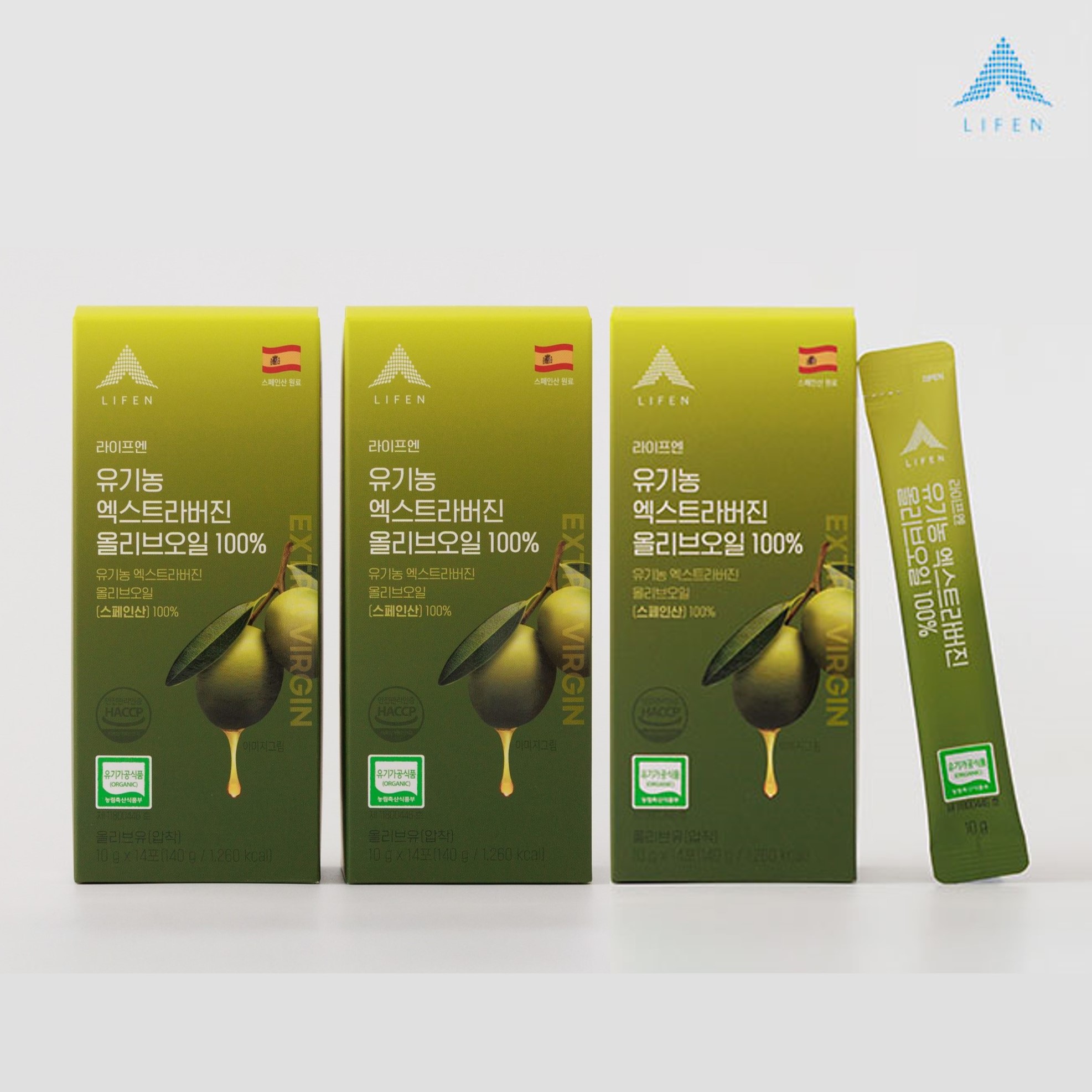 라이프엔 냉압착 유기농 엑스트라버진 피쿠알 단일품종 올리브 오일 스틱 140ml, 3개 - 상품 이미지