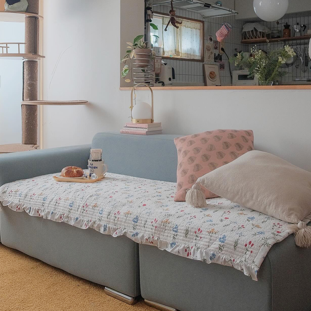 어느날오후 쇼파패드 소파 매트 덮개 방석 토퍼 오렌지 플라워, 4인용