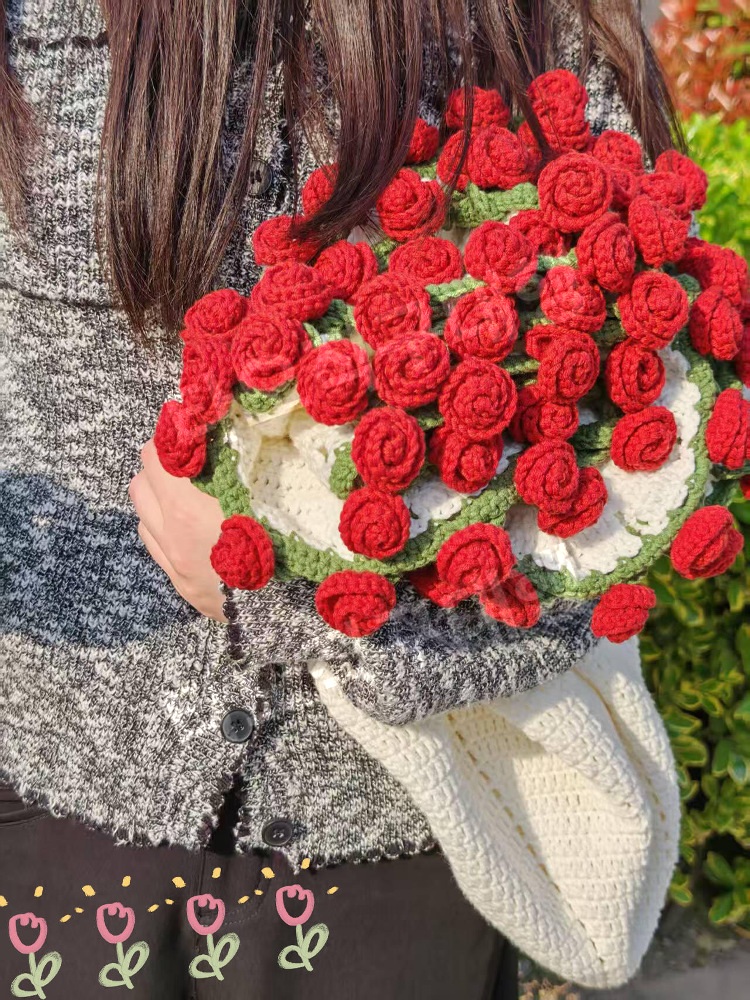 꽃다발담요 블랭킷뜨기 뜨개질 뜨게꽃 뜨개꽃 완제품 블랭킷 선물 뜨개꽃다발 장미 - 상세 이미지 2