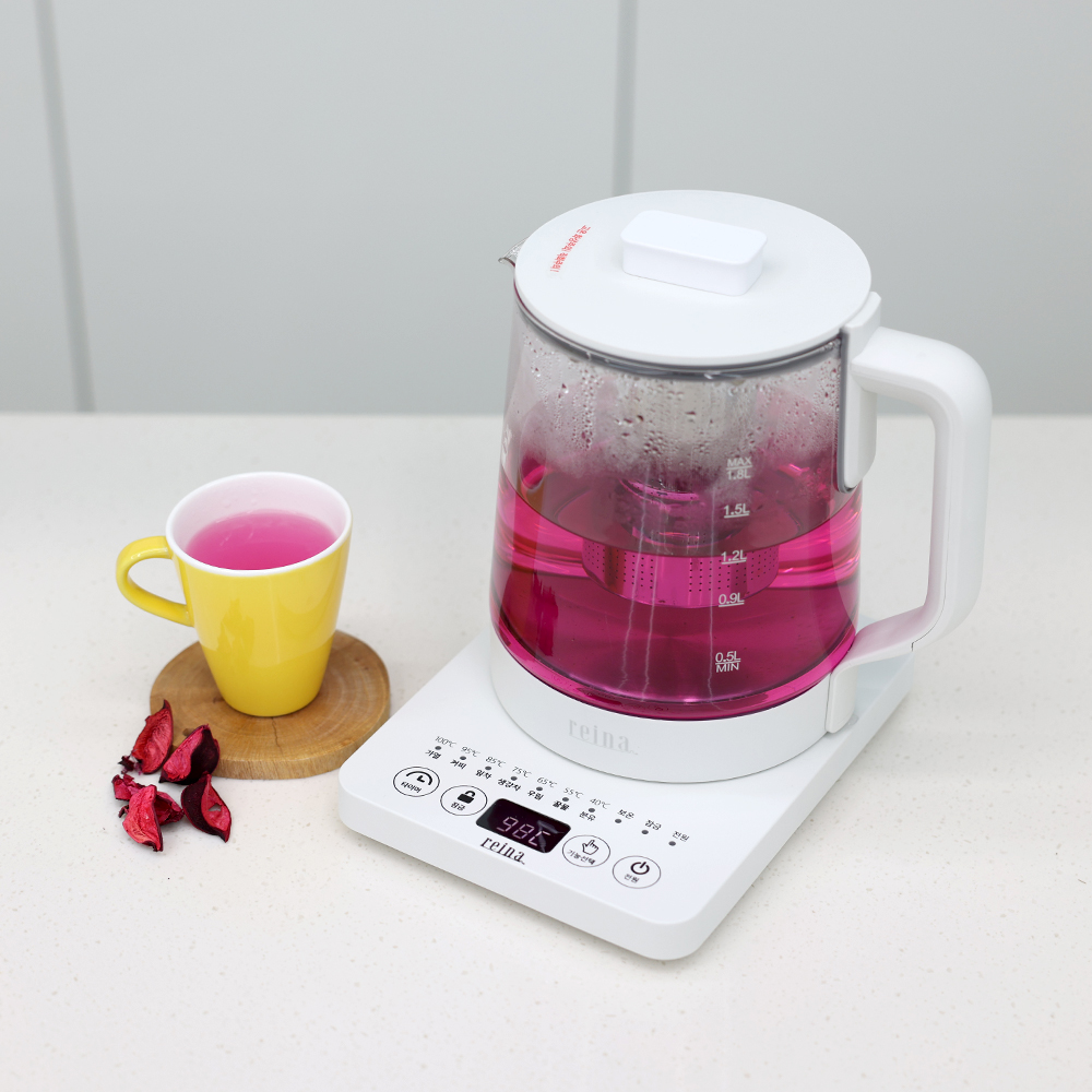 레이나 전기 유리 티포트 분유포트 보온 1.5L 차탕기