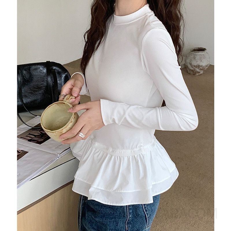 여성 긴팔 레이스 티셔츠 발레 스타일 가을 이너 레이어드 슬림핏 캐주얼 데일리 착용감 좋은 모던한 디자인 - 상세 이미지 5