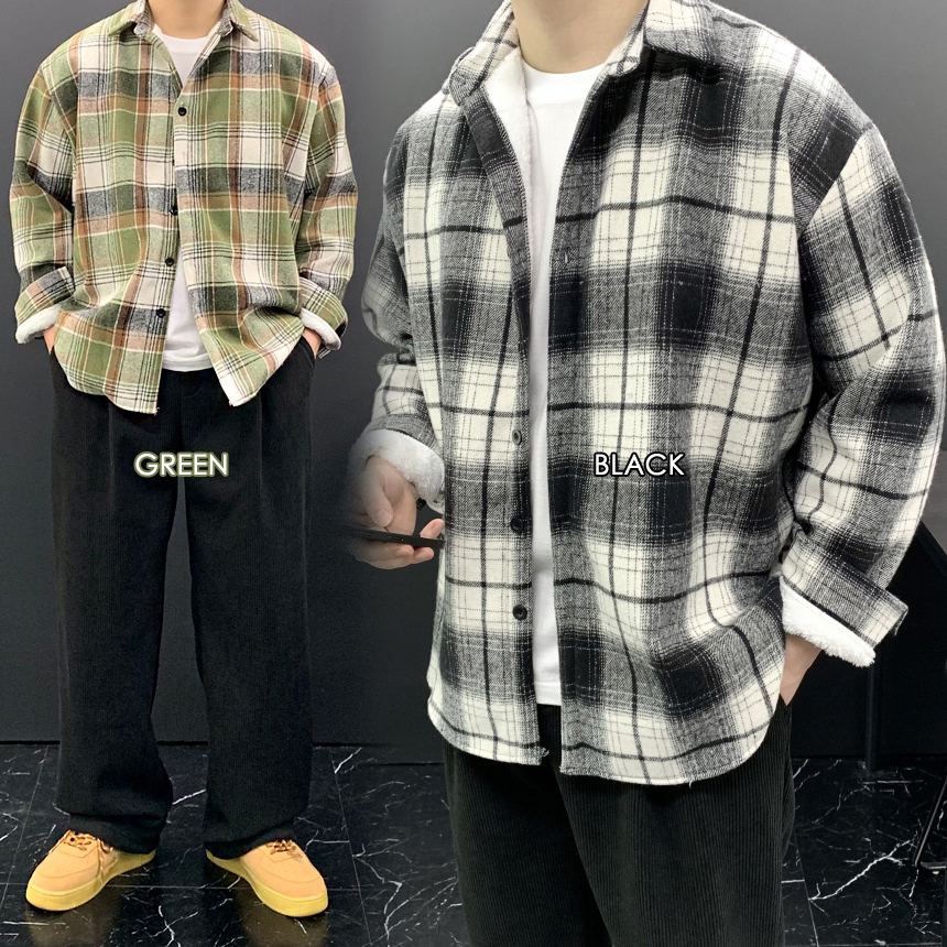 남자겨울남방 두꺼운남방 남자오버핏체크셔츠 - 상세 이미지 2