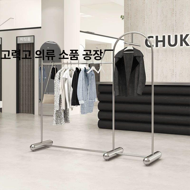 옷가게 스탠드형 스테인리스 옷걸이 이동식 의류 행거 매장 진열대 - 상세 이미지 5