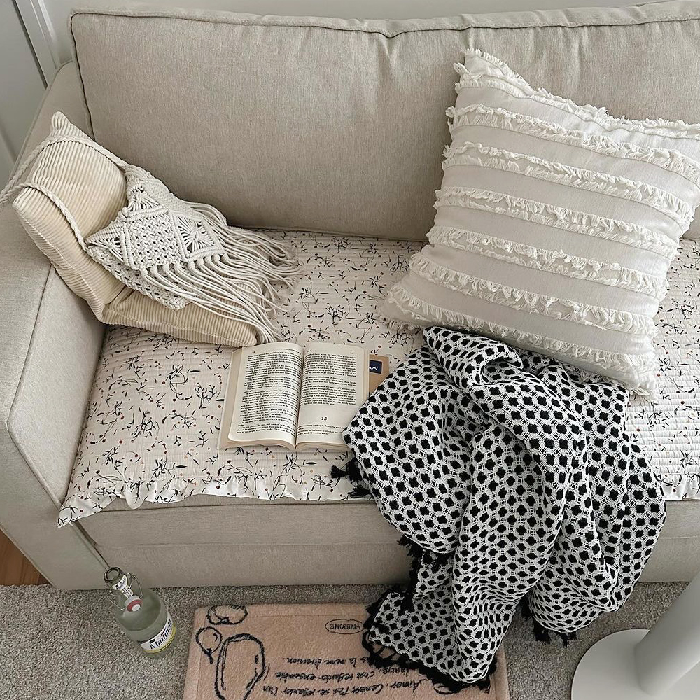 어느날오후 쇼파패드 소파 매트 덮개 방석 토퍼 오렌지 플라워, 4인용