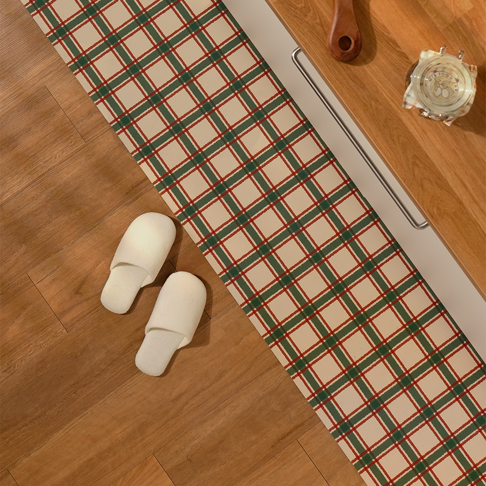 하루의공간 홀리데이 체크 주방 규조토 발매트 빨아쓰는 매트 레드/그린, 45x120cm