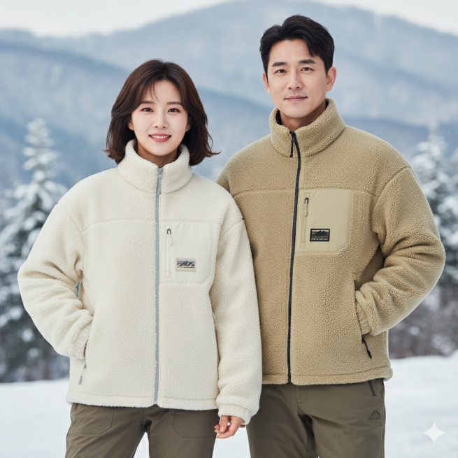 네파 공용 겨울 양면착용 리버시블 뽀글이 덕다운 오리털 커플 패딩점퍼 - 상품 이미지