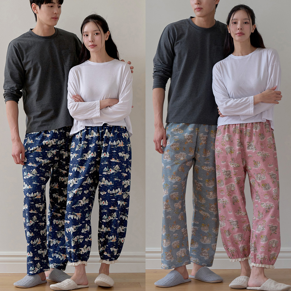 체크 레이스 잠옷바지 국산 순면 잔꽃 바이오워싱 시보리 고쟁이 개버딘 꽃바지 홈웨어 몸빼 이미지 2