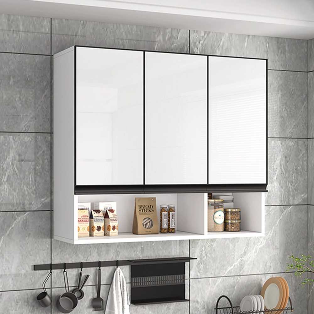 상부형 주방 벽부장 수납 인테리어 벽걸이 수납장 90x30x80cm (문 3개) - 상품 이미지