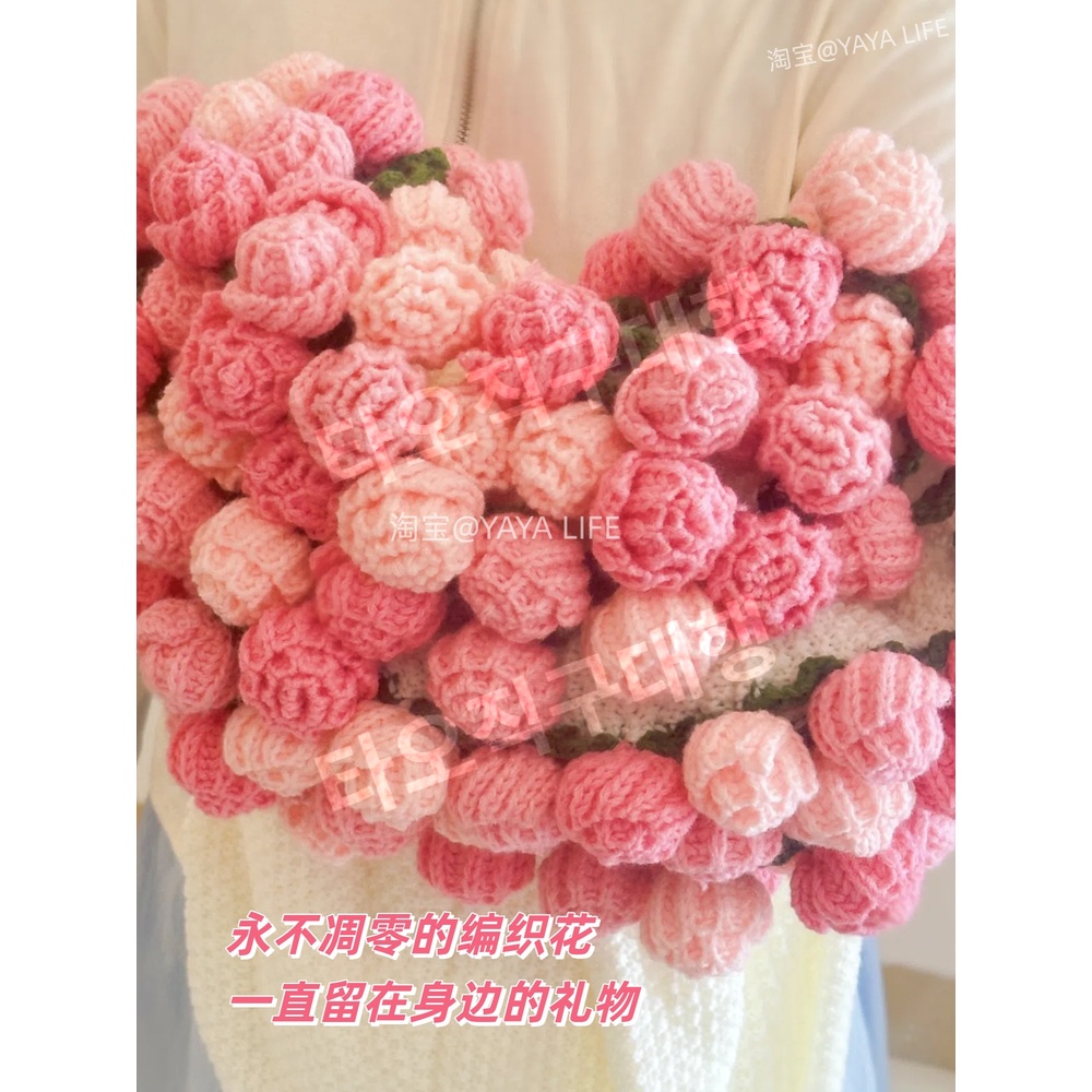 꽃다발담요 장미꽃 DIY 뜨개꽃 블랭킷 완제품 뜨개꽃다발 장미 선물 블랭킷뜨기 - 상세 이미지 5