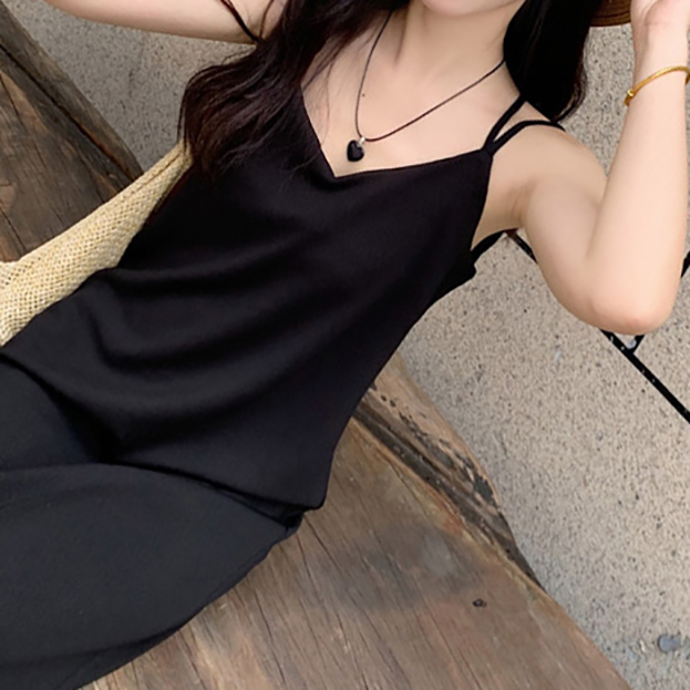 (YY) 매력적인 블랙 롱 원피스 끈나시 반전 드레스 민소매 스트링 백트임 러블리 데일리 비치룩 이미지 6
