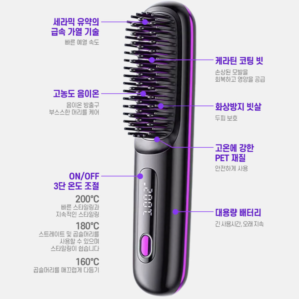 무선 빗 고데기 뿌리 볼륨 남자 다운펌 고대기 차이슨 앞머리 휴대용 여행용 프리볼트 옆머리 - 상세 이미지 3