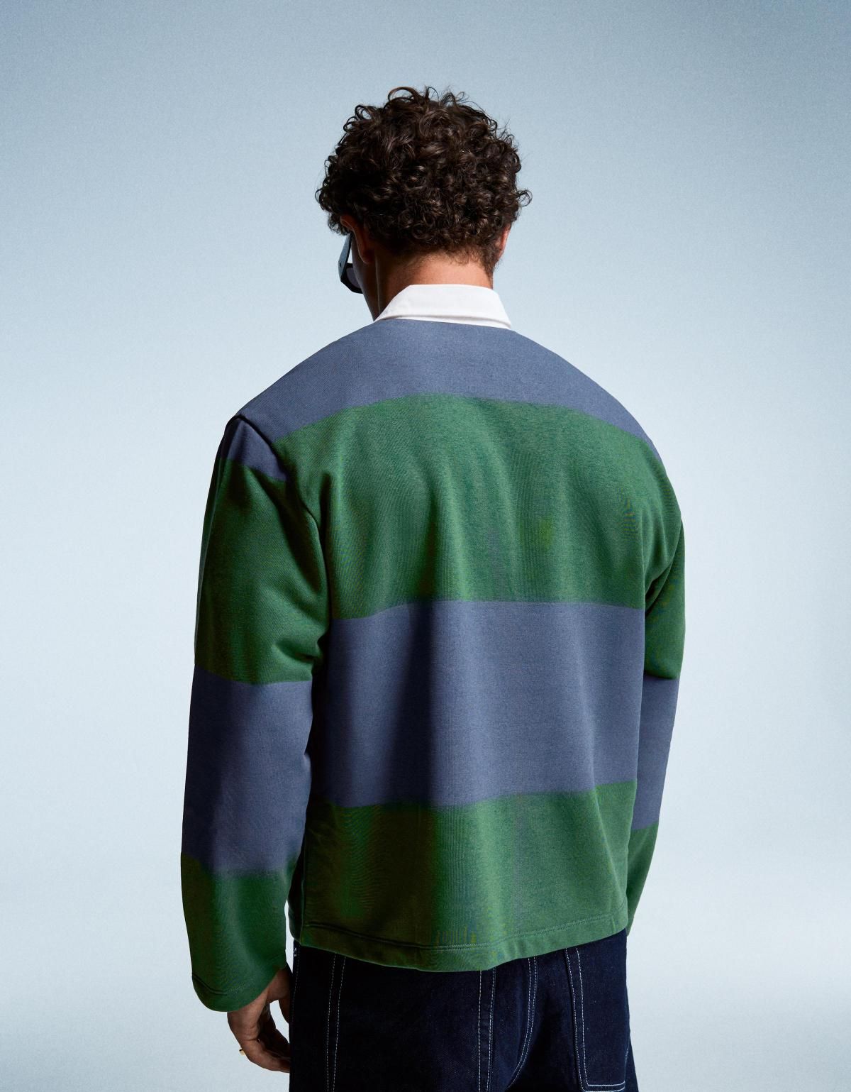 버쉬카 스트라이프 박시핏 테크니컬 긴팔 폴로셔츠 8562/190 GREEN - 상세 이미지 4