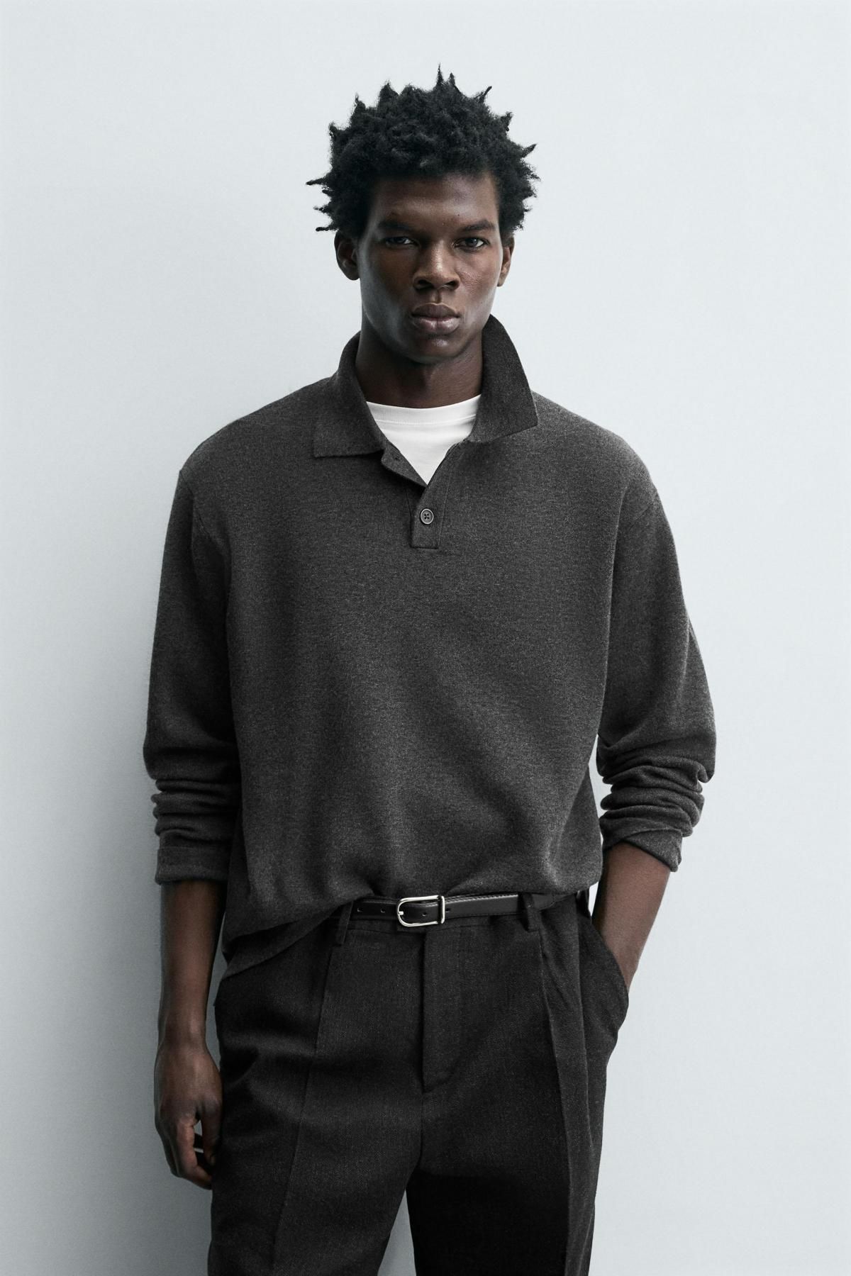 자라 소프트 다크그레이 니트 긴팔 폴로셔츠 5536/320 ANTHRACITE GREY - 상세 이미지 3