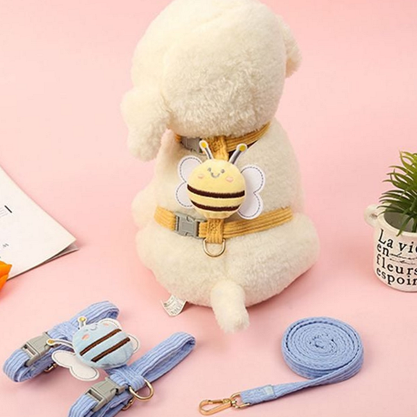 꿀벌 강아지 하네스 세트 강아지 가슴 줄 소형견