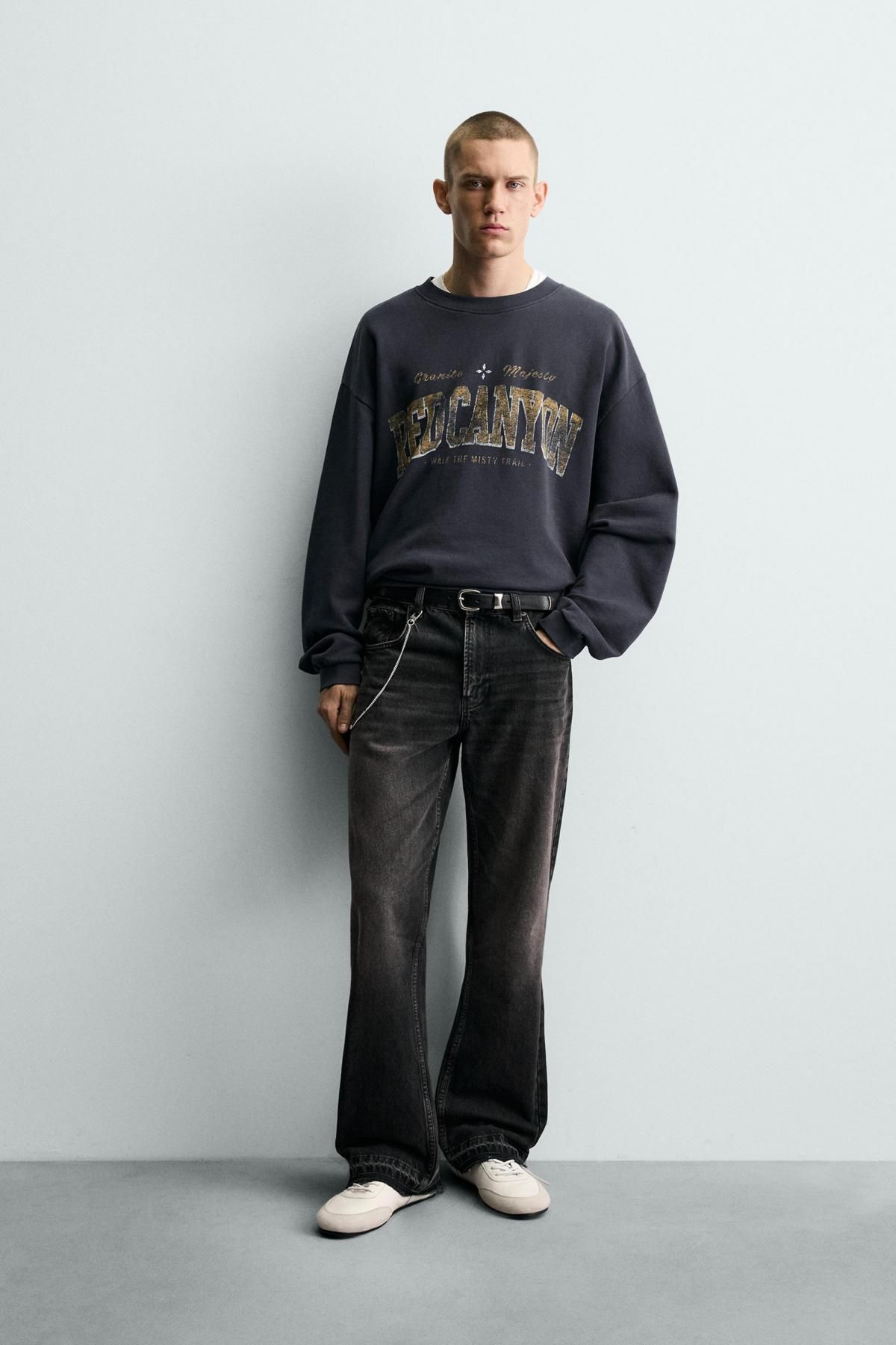 자라 빈티지 워싱 레터링 프린트 스웨트셔츠 4374/313 NAVY BLUE - 상세 이미지 2