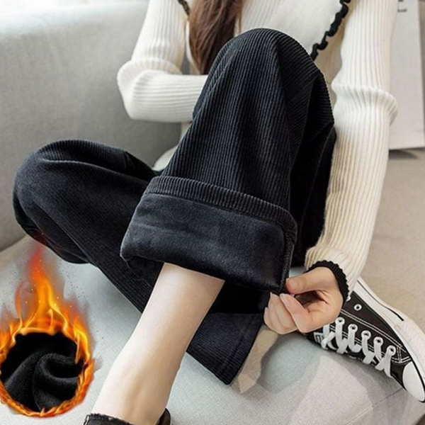 일자 여성 코듀로이 팬츠 기모 여성 골덴 와이드 팬츠 - 상품 이미지