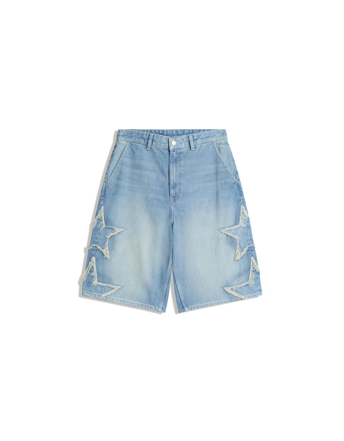 버쉬카 Y2K 스타 패치 라이트 데님 버뮤다 반바지 8418/777 LIGHT BLUE - 메인 이미지