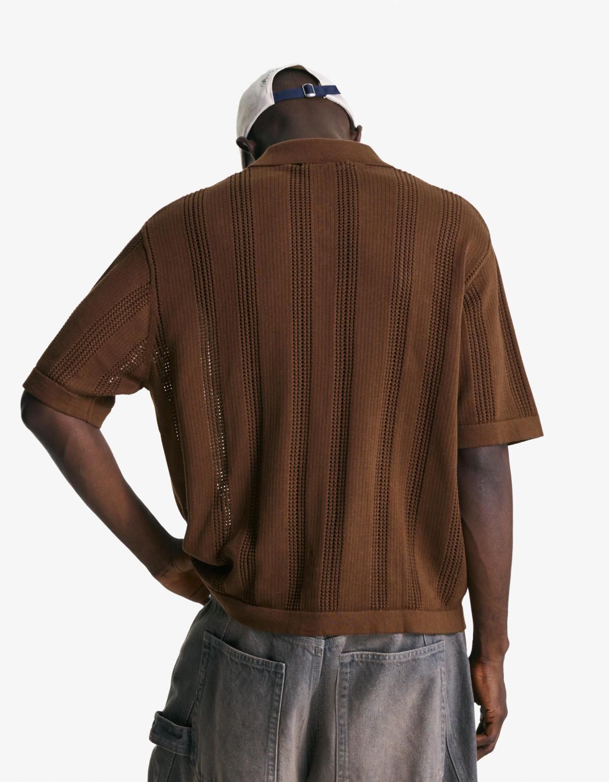 버쉬카 텍스처 오픈워크 브라운 반팔 폴로셔츠 8240/623 BROWN - 상세 이미지 4
