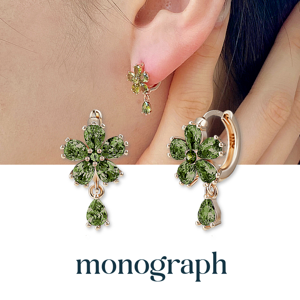 [Color Cubic] 모노그래프 칼리아 여성 주얼리 큐빅 원터치 꽃 핑크 블루 데일리 귀걸이 Peridot - 상세 이미지 4