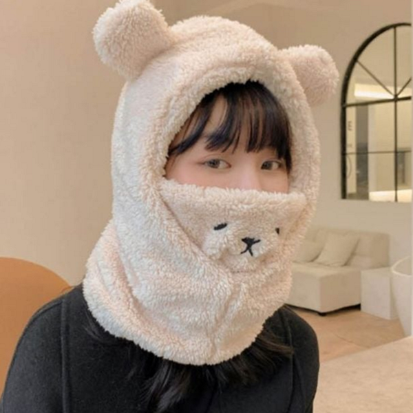 귀여운 토끼 귀 방한 모자 뽀글이 곰돌이 방한 모자 - 상품 이미지