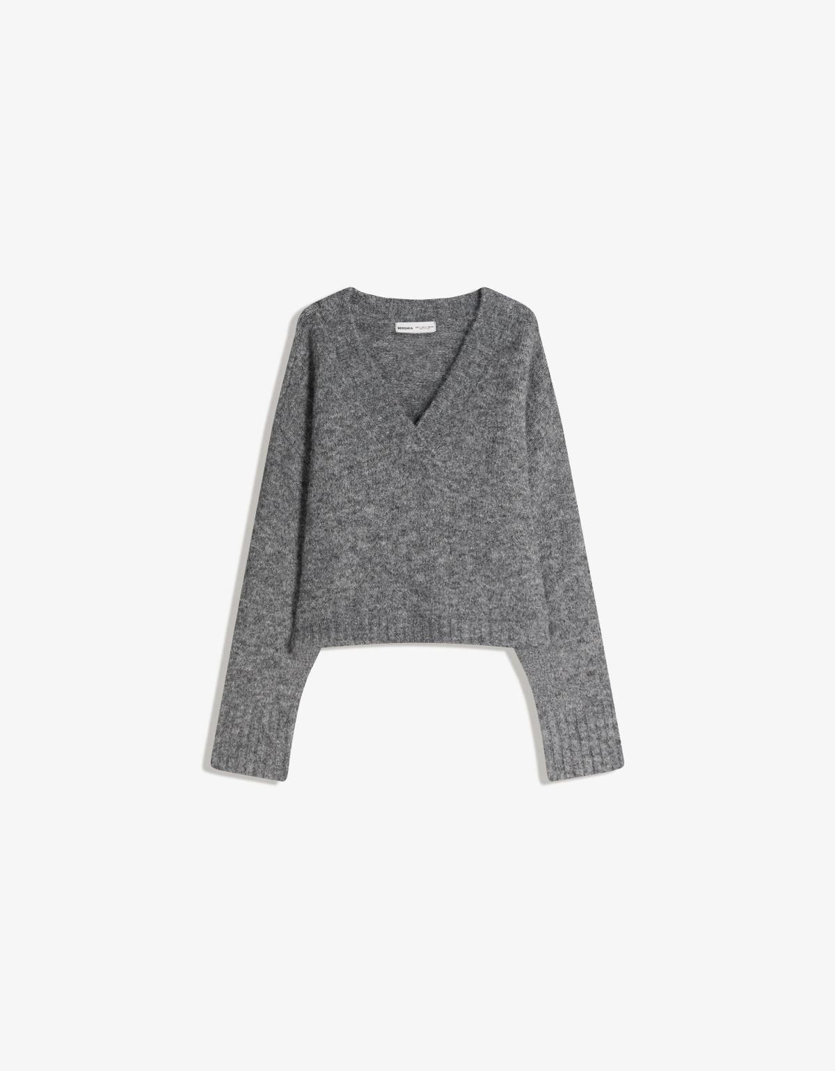 버쉬카 오버핏 브이넥 크롭 니트 스웨터 7141/686 DARK GREY - 상세 이미지 2