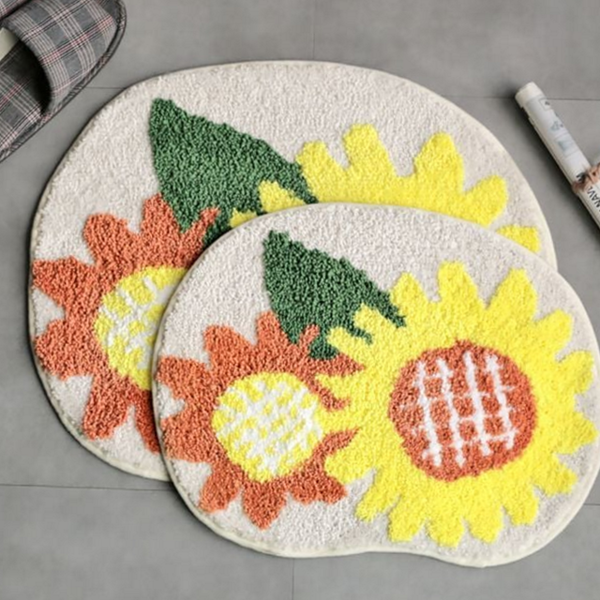 화사한 해바라기 발 매트 듀오 플라워 발 매트 논슬립