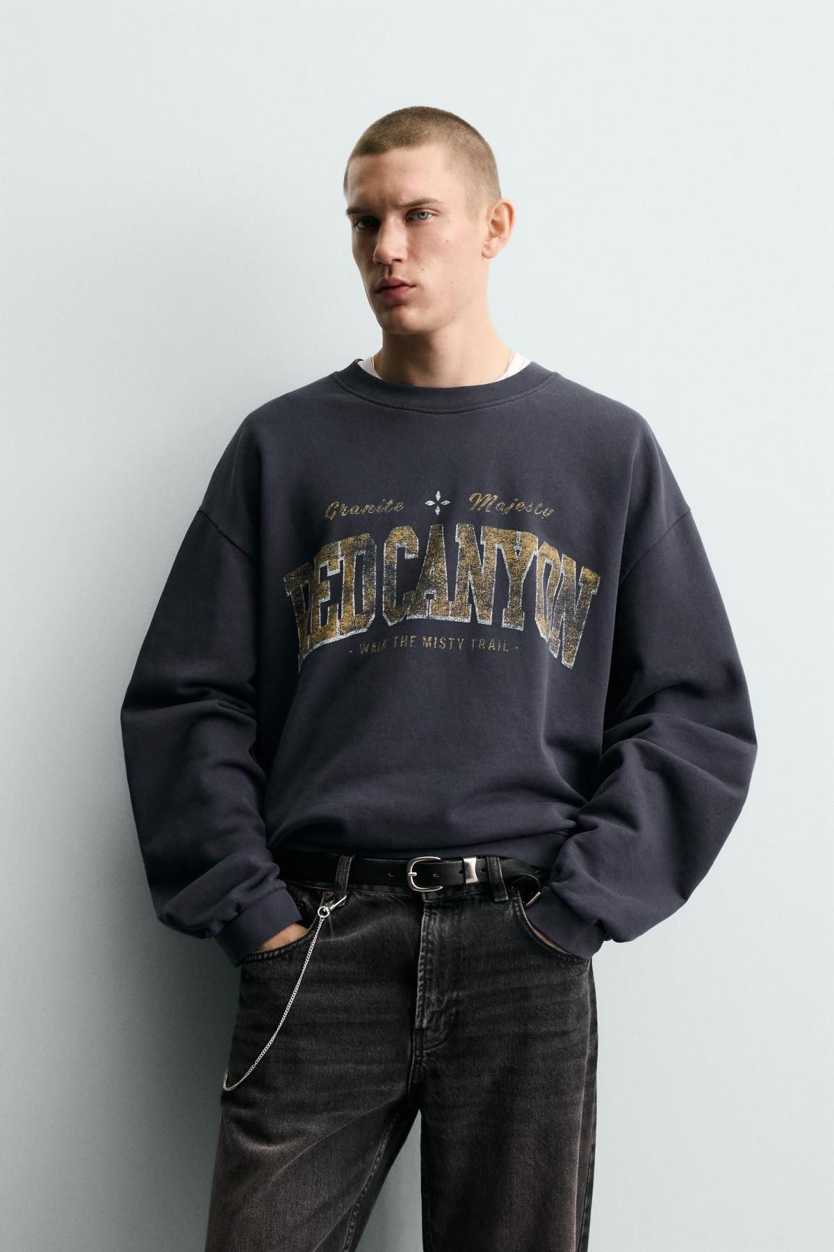 자라 빈티지 워싱 레터링 프린트 스웨트셔츠 4374/313 NAVY BLUE - 상세 이미지 3