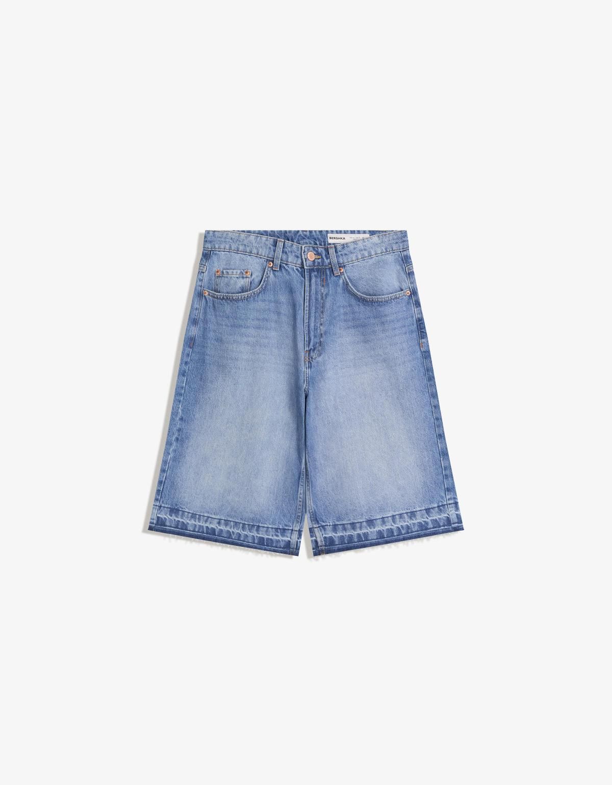 버쉬카 와이드 데님 배기 버뮤다 반바지 8423/777 LIGHT BLUE - 상세 이미지 2