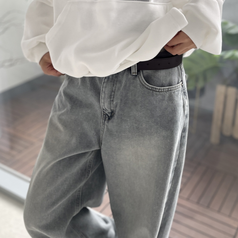 여성기모청바지 하이웨스트 겨울 여자 통바지 연정데님 그레이진 애쉬소프트 웜데님 - 상세 이미지 3