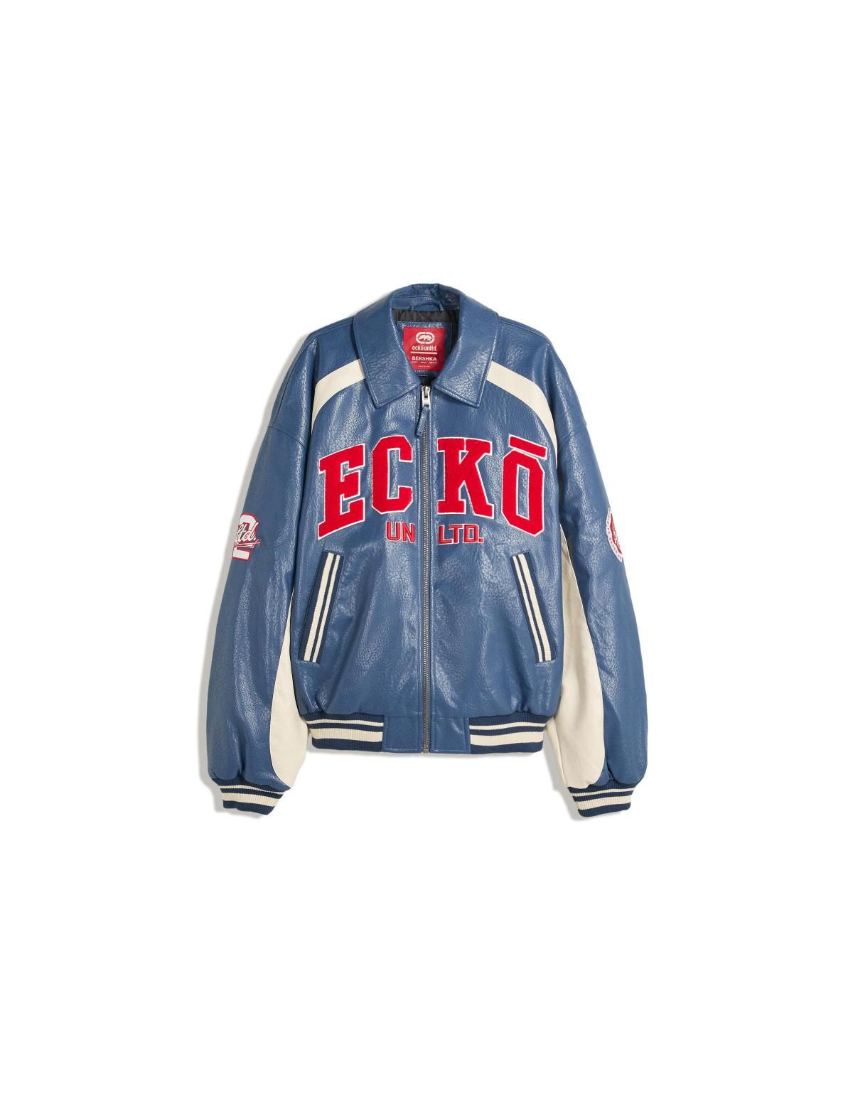버쉬카 Ecko Unltd 레터링 레더 이펙트 바시티 재킷 6802/677 NAVY - 상세 이미지 5