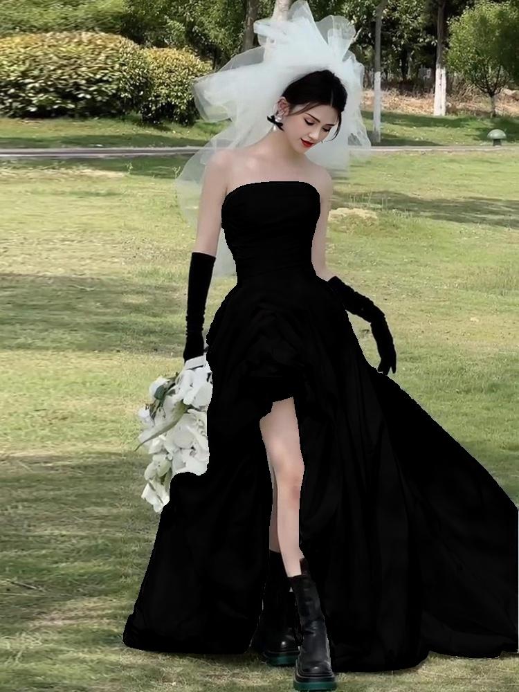 신혼여행 스냅 촬영 셀프웨딩 드레스 오프숄더 화이트 블랙 화이트 프리 사이즈 - 상세 이미지 3