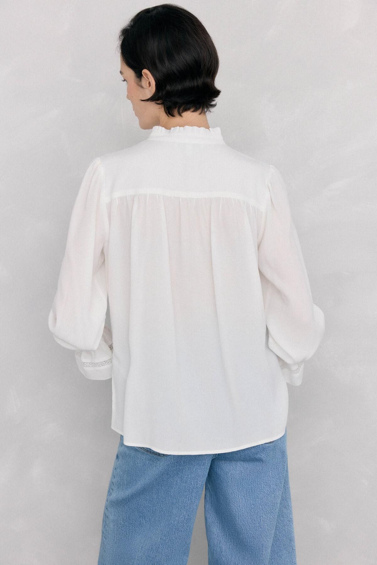 페드로 델 이에로 레이스 디테일 플루이드 쉬폰 블라우스 6632009 BLANCO - 상세 이미지 4