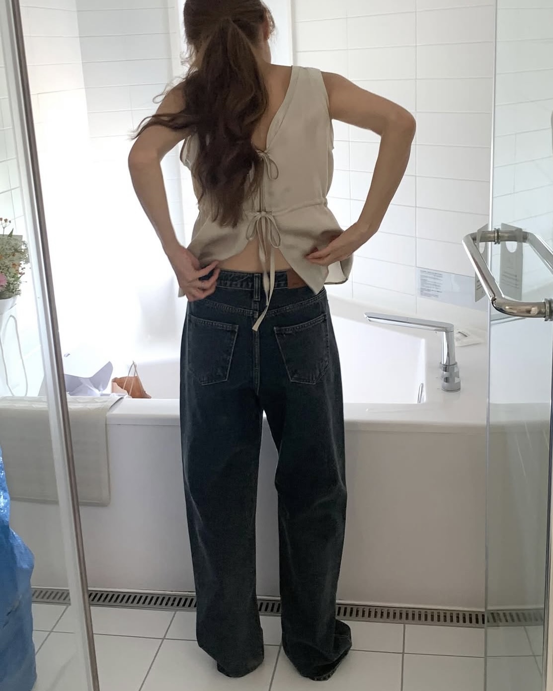 드온도 미드나잇 블루진 진청 데님 하이웨스트 딥블루진 여자 일자 청바지 - 상세 이미지 3