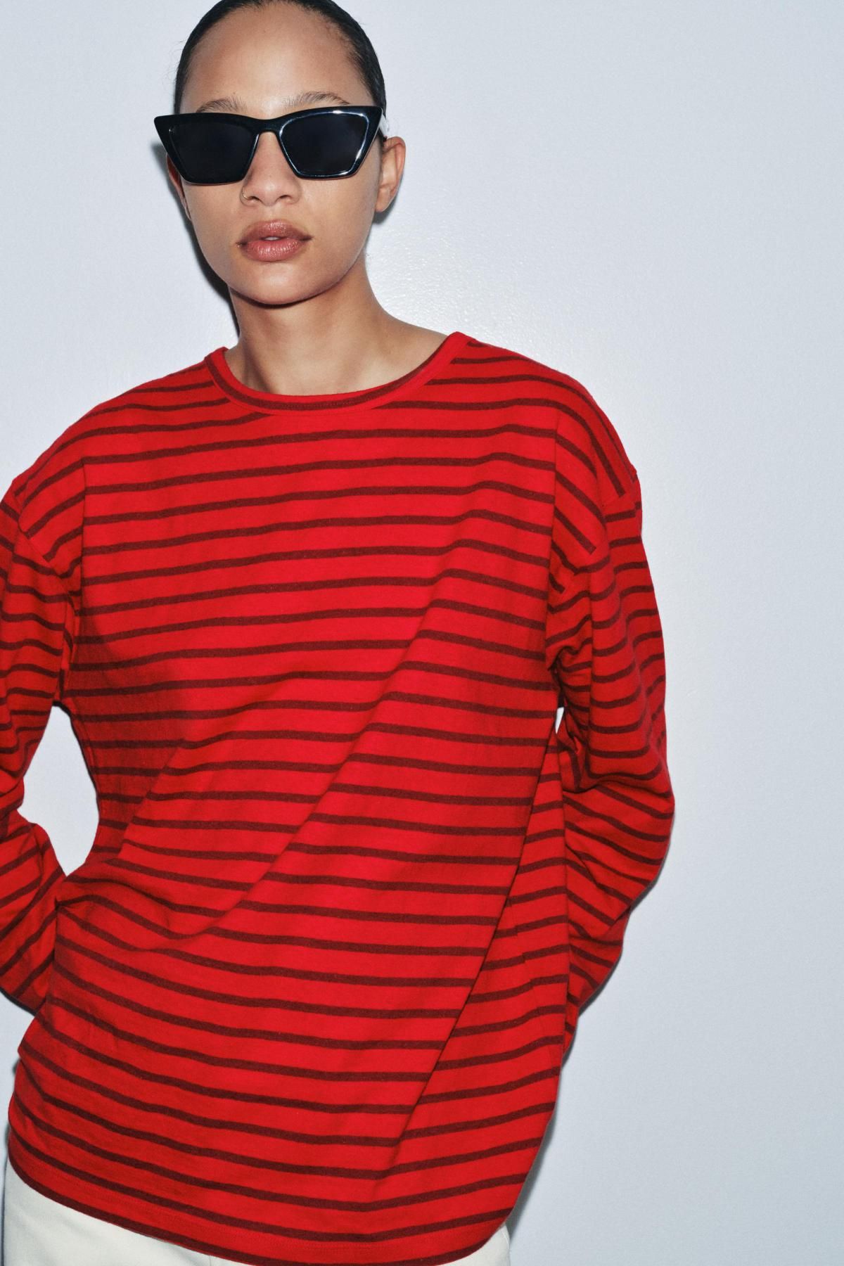 자라 스트라이프 레귤러핏 라운드넥 긴팔 티셔츠 3253/710 RED STRIPE - 상세 이미지 2